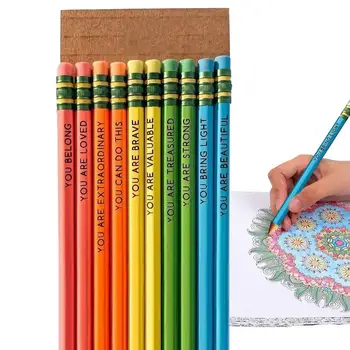 צבעוניים עפרונות מצחיק עפרונות 10 יח ' עץ כיף חיובי עפרונות עם השראה מילים, פתגמים עבור תלמידים בכיתות טובות אחורה