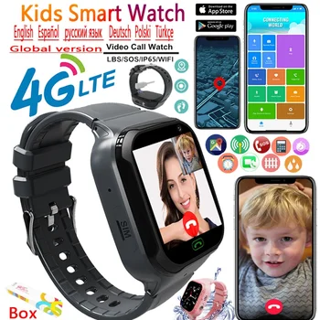ילדים שעונים חכמים בנות ילד מגע מלא שיחת וידאו WIFI 4G טלפון שעון SOS, מצלמה Tracker מיקום הילד שעון חכם עם קופסא מתנה