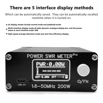 1.6-50MHz בתדר 0.5 W-200W כוח SWR מטר 1.29 אינץ גלים עומדים בודק סוללה נטענת ו-USB Type-C ספקי כוח