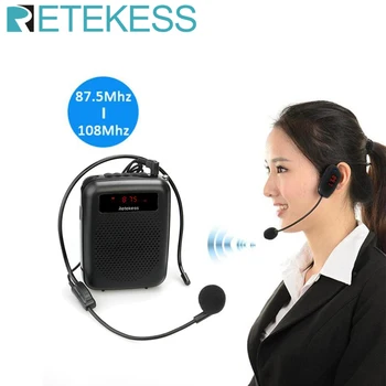 RETEKESS PR16R רמקול נייד 12W הקלטת קול מגבר המורה מיקרופון רמקול עם נגן Mp3 רדיו FM נטענת