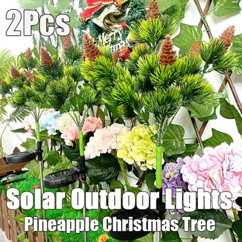 2Pcs LED חיצונית סולארית אורות עץ חג המולד אורן סימולציה פרח החצר הגינה הדשא אווירה נוף עיצוב המסיבה מנורות