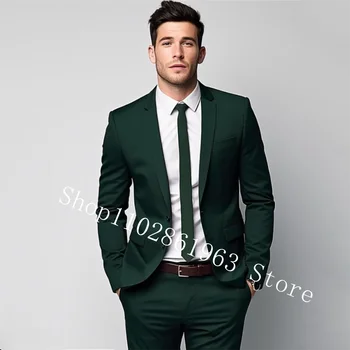 ירוק מזדמן 2 חתיכות חליפות גברים מחורצים דש שני כפתורים האנשים הטובים ביותר חתונה חליפות החתן לובש טוקסידו בלייזר מכנסיים De Trajes גבר