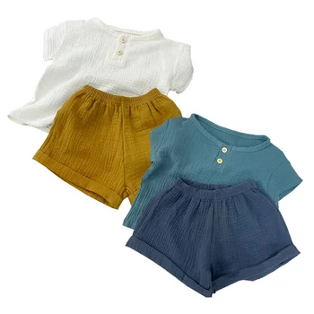 תינוקת בגדים סטים הקיץ מוסלין חולצה חולצות מכנסיים קצרים ילדים פנאי ללבוש חליפה מזדמנת פעוטות בנים קוריאנית בגדים 2PCS