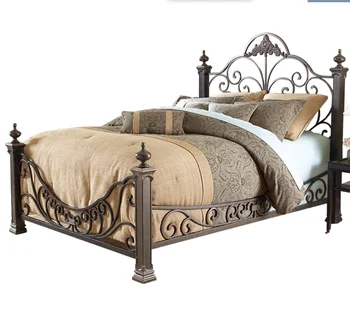 גבוהה ברמה אירופית ברזל מיטת חדר השינה הראשי מיטה זוגית 1.8 מ ' פלדה, עץ מיטת ברזל המיטה קלאסי