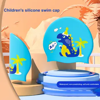 בנים בנות סיליקון עמיד למים לשחות כובע קריקטורה תבנית שיער יבש לשחות כובעי להגן על האוזניים לשחות כובע שחייה אביזרים