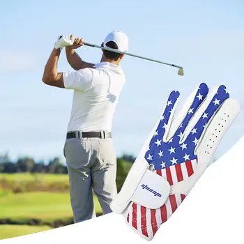 ימני הכפפה גברים מתכוונן סגר כפפת גולף הדגל האמריקאי דפוס בפני שחיקה עור סינטטי לשפר גולף