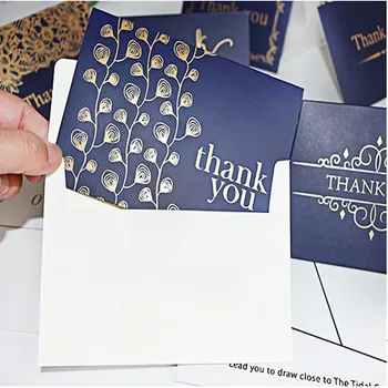 4pcs/lotGreeting כרטיס Bronzing כחול כהה תודה פשוטה חג, מתנה כרטיס הזמנה לשלוח את המעטפה לבנה