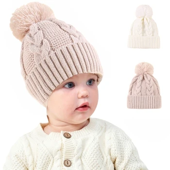 תינוק חורף חם לסרוג כובע תינוק פעוט, ילד סרוגה שיער ביני כובע חורף לסרוג בובה כובע טוויסט חם ביני לתינוק