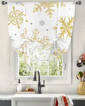חג המולד הזהב פתית שלג מרקם וילון חלון הסלון המטבח לקשור וילון רומאי עיצוב הבית מרפסת תריסים ווילונות.