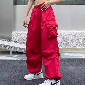 נשים Y2K מטען מכנסיים מזדמנים Harajuku נמוך מותניים שרוך Sweatpant מוצק שרוך המכנסיים מנופחים ריצה מכנסיים 2023new