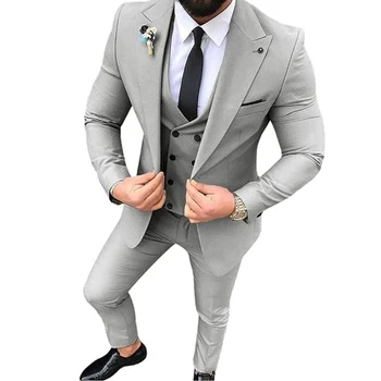 חליפות 3 יח ' דש Slim Fit בלייזר מזדמן הנשף Terno הטוב ביותר גברים טוקסידו לחתונה אופנה בלייזר+אפוד+מכנסיים