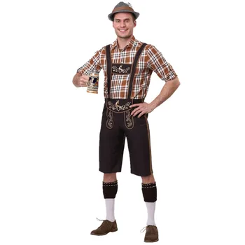 גרמניה זכר בוגר אוקטוברפסט המסורתי תחפושת בוואריה מכנסי עור בירה של גברים מפואר שמלת מסיבת קרנבל כתפיות קצרים.