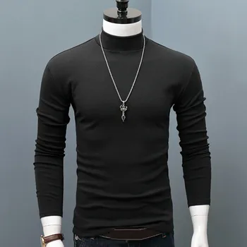 B1818 חורף חם חם גברים ללעוג הצוואר רגיל בסיסי החולצה החולצה סוודר שרוול ארוך העליון זכר להאריך ימים יותר Slim Fit למתוח אופנה