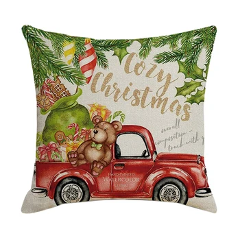 חג המולד הציפית סנטה בכיכר הביתה מיוחד עיצוב פשתן במקרים הכרית, כרית מכסה על הספה רכב מתנה 45X45CM
