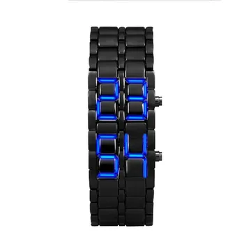 אופנה גברים אלקטרוני שעון ספורט חדש ברזל סמוראים פלסטיק צמיד לבה השעון Led שעונים דיגיטליים שעה גברים, נשים, כחול