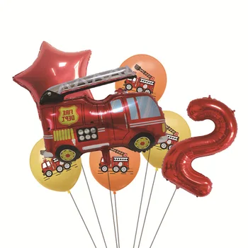 7pcs אש משאית עיצוב המסיבה זהב אדום בלון הכבאי יום הולדת Ballon אש ציוד למסיבות ליום הולדת התינוק עיצוב S Ballon