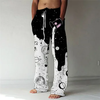גברים Galaxy ישר מכנסיים הדפסת 3D שרוך אלסטי עיצוב קדמי כיס המכנסיים החוף אופנה גרפי טביעות נוחות YK2