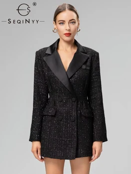 SEQINYY שחור ארוך בלייזר אביב סתיו חדש עיצוב אופנה נשים המסלול רחוב ליידי משרד פילס אלגנטי