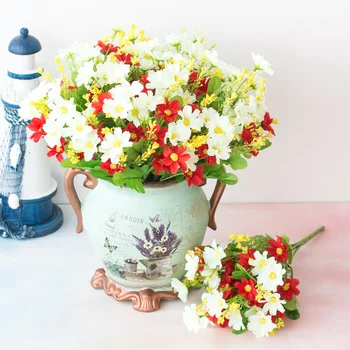 מלאכותי פרחים מזויפים,דייזי אמהות פרחים חיצוני עמיד UV לא דוהה צמחייה ושיחים צמחים DIY בבית תלויה עיצוב 28 ראשים