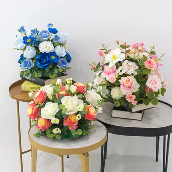 יוקרה עיצוב הבית רוז הידראנגאה פרחים מלאכותיים הכדור החתונה השולחן המרכזי פרחוני הכדור מסיבת הבמה DIY עיצוב אביזרים