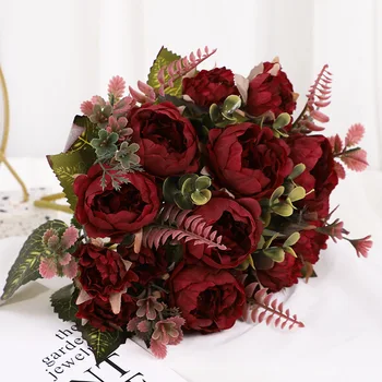 9 הראש אדמונית פרחים מלאכותיים הביתה זר חתונה פלורס Artificiales פארא Decoracion Hogar פרחים לקישוט הבית