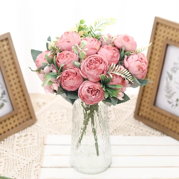 יפה אדמונית פרחים מלאכותיים גדול הזר משי על האגרטל הביתה חתונה קישוט מקורה יוקרה מזויף סידור פרחים בתפזורת