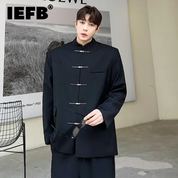 IEFB עסקי מזדמן בלייזרס מגמה גברים סתיו אופנה חדשה בגדים Chinoiserie סגנון מתכת אבזם לעמוד צווארון קטן החליפה 9C1347