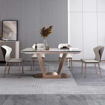 איטלקי שולחן האוכל והכיסאות שילוב 1.8 מ ' רוק מטבח להרחבה סלון ריהוט נירוסטה בסיס מלבן שולחן YH