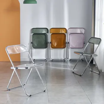 מינימליסטי מתקפל כסאות אוכל מודרניים, ריהוט חדר האוכל הנורדי משענת גב שקוף האוכל הכיסא יצירתי מעצב הכיסא
