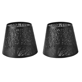 2X קטן מנורת אהיל קליפ על הנורה,חבית מתכת אהיל עם דפוס של עצים על השולחן נברשת מנורת קיר שחור