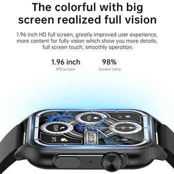 2023 חדש 1.96 אינץ Smartwatch החמצן בדם ניטור לחץ דם Bluetooth מתקשר IP67 עמיד למים כושר Smartwatch