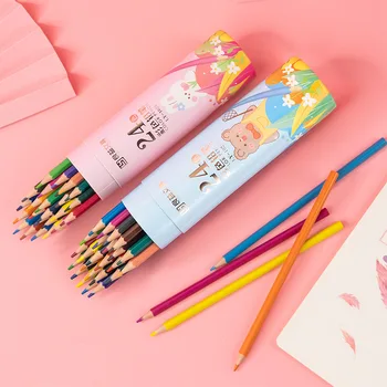 2 יח ' עץ צבעוניים עפרונות ילדים הקריקטורה פלסטיק צבע שמנוניות התלמיד גרפיטי ציור צבע כלי כתיבה למשרד בית הספר