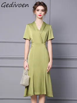 Gedivoen הקיץ מעצב אופנה אלגנטית שמלה למסיבת נשים של V-צוואר חרוזים גבוהה המותניים רזה חבילה הישבן ים Midi שמלה