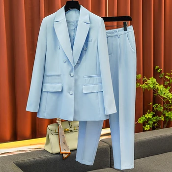 ישר חליפת מכנסיים אופנה חליפה נשית נוסעים 2023 ליפול חדש לאירועים רשמיים אופי מוצק צבע אלגנטי 2-piece סט סלים