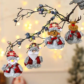 3D תליית צעצועים קטיפה מצוירת חג המולד קישוט בד צבעוני סנטה קלאוס דוב אייל תליון עץ חג מולד קישוט מתנות לשנה החדשה