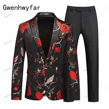 Gwenhwyfar באיכות גבוהה אפריקה לעמוד Slim Fit סינית עיצוב חלול זכר חליפות חתונה בלייזר סטים 2 יח ' קט מכנסיים של גברים להגדיר