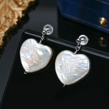טבעי מים מתוקים פרל אוהב את הלב הבארוק עגילי כסף סטרלינג 925 רומנטי אופנה אלגנטית חם תכשיטים מתנות לנשים