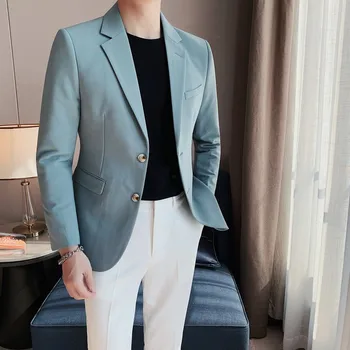 איכות גבוהה מוצק צבע לז ' קט גברים מקרית Slim Fit עסקים בלייזר Masculino אופנה החתונה החתן חברתית השמלה מעיל 2023