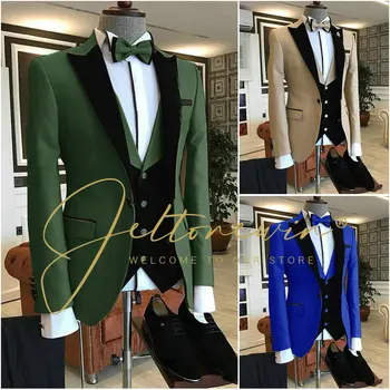 2023 תחפושת Homme 3 חלקים בצבע ירוק כהה החתן חליפות גברים חליפות חתונה שיא דש השושבינים ללבוש לנשף בלייזר Terno Masculino
