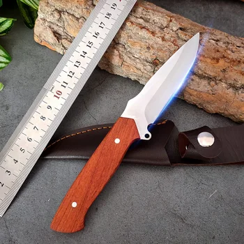 4 אינץ ' בשר ציד חיצוני סכין בעבודת יד מזויפים תוקע סכין נירוסטה סכיני מטבח. ידית עץ ברביקיו הסכין