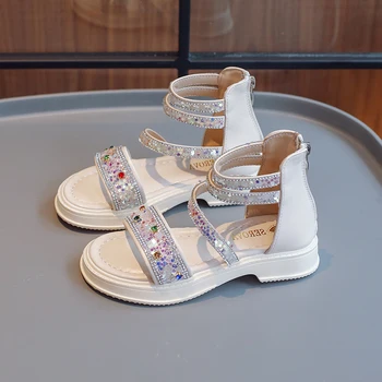 בנות העקב סנדלים לפעוטות בנות גלדיאטור ריינסטון הנסיכה ילדי נעלי חוף נעלי קיץ שמלה נעלי מעצבים סנדלים