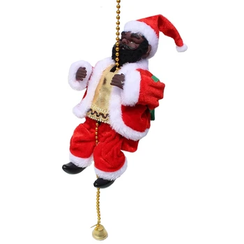 סנטה קלאוס טיפוס חרוזים חשמלי לטפס למעלה ולמטה טיפוס סנטה עם אור ומוסיקה קישוטים פרצוף שחור