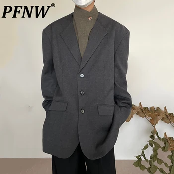 PFNW אביב סתיו חדש של גברים באיכות גבוהה מזדמן חליפת מעילים מוצק צבע האישיות Collarless אופנה חופשי נישה בלייזרס 28A2935