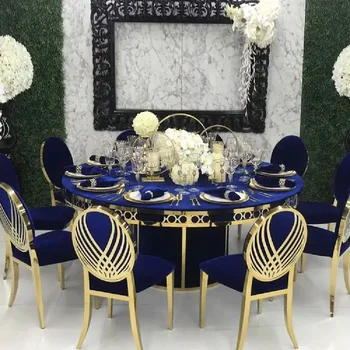 זהב יוקרה מלכותית עגול נירוסטה מתכת בסיס MDF העליון אירוע החתונה פינת אוכל שולחן