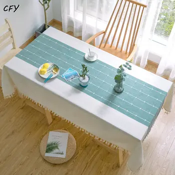האמריקאי מפת שולחן על השולחן פסטורלי פשתן דקורטיבי מפת שולחן מלבני עם ציצית החתונה שולחן אוכל לכסות תה בד