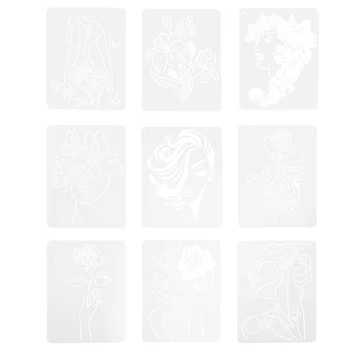 9 גיליונות עיצוב פרחים מקשטים עם פרח שבלונות לציור קיר עץ לשימוש חוזר ציור תבניות מחמד קירות מרובע