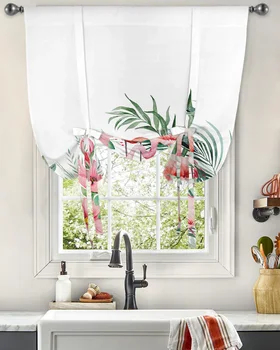 תוספות בסגנון צמחים טרופיים פלמינגו וילון חלון הסלון רומי וילון מטבח לקשור וילונות וילונות מתכוונן