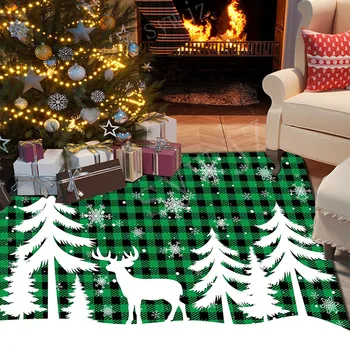 ירוק באפלו משובץ חג מולד קישוט חדר מגורים גדול שטיח כניסה מחצלת דלת מטבח, מרפסת שטיח עיצוב הבית רחיץ השטיח