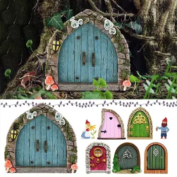 10cm מיני עץ פיות שער האגדה דלת החצר עץ קישוט עץ הגן הבניין פיסול דמויות, קישוט אמנות
