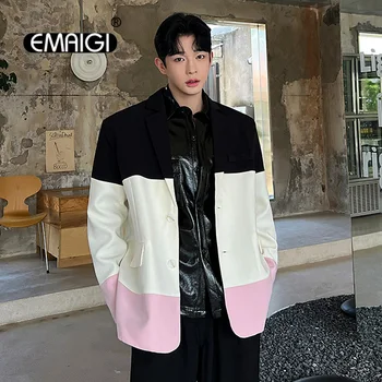 לשלב צבע החליפה מעיל גברים של אופנה קוריאנית חופשי מזדמן בציר אופנת רחוב מגמה ביצועים קטן חליפת מעיל Mens ז ' קט בלייזר